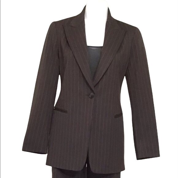 Lafayette 148 Wool Blazer Brown Red Pinstripes Single Button Blazer Size 4 - Picture 1 of 10